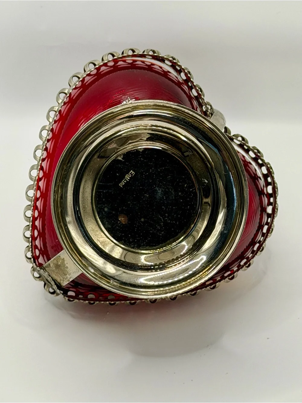 Silver-Tone Red Glass Heart Dish with Spoon